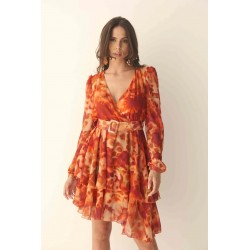 Abito in georgette arancio vista indossato anteriore
