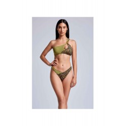 Bikini monospalla leopardata  verde vista indossato anteriore
