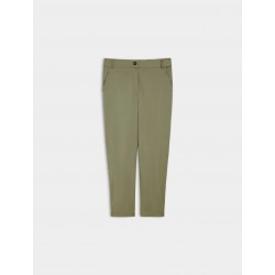 Pantaloni semi aderente misto lino kaki visto anteriore