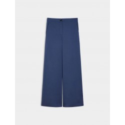 Pantaloni palazzo blu in cotone popeline vista anteriore
