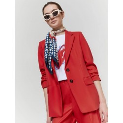 Blazer monopetto in tessuto fluido stretch rosso vista anteriore indossato