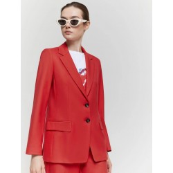 Blazer monopetto in tessuto fluido stretch rosso vista anteriore indossato