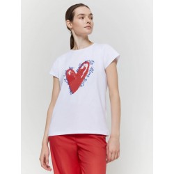 T-shirt in cotone stampata bianca  vista anteriore indossata
