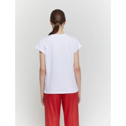 T-shirt in cotone stampata bianca  vista posteriore indossata
