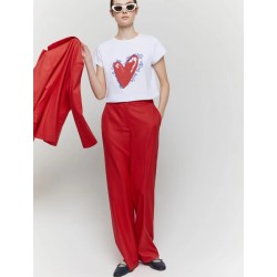 Pantaloni in tessuto stretch rosso vista anteriore indossato