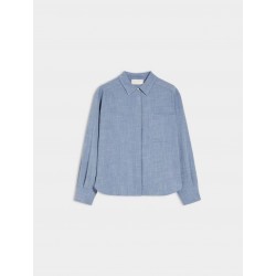 Camicia morbida in tessuto stretch azzurro vista anteriore