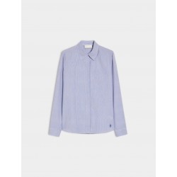 Camicia dritta in cotone a righe con strass blu vista anteriore