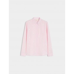 Camicia in cotone popeline ricamata a margherita rosa vista anteriore