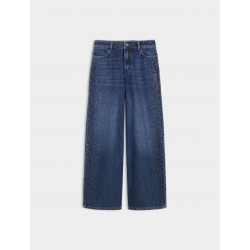 Jeans wide leg con strass blu vista anteriore
