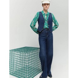 Jeans wide leg blu vista anteriore indossato