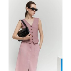 Gilet aderente in jersey rosa vista anteriore indossato