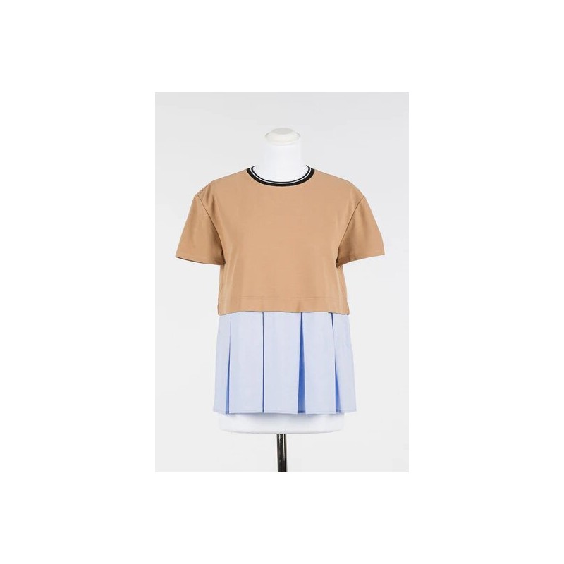 T-shirt mezza manica con finta camicia camel vista anteriore