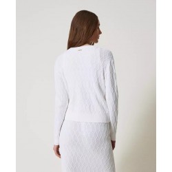 Cardigan in filo manica lunga bianco vista posteriore indossato