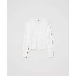 Cardigan in filo manica lunga bianco vista anteriore