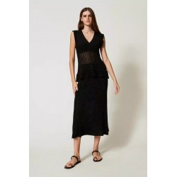 Gonna longuette in maglia lurex nera vista anteriore indossata