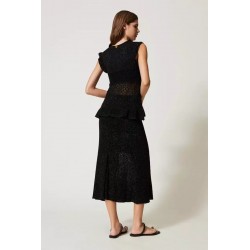Gonna longuette in maglia lurex nera vista posteriore indossata