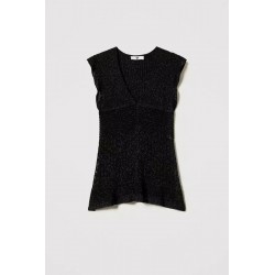 Top in maglia lurex nera vista anteriore