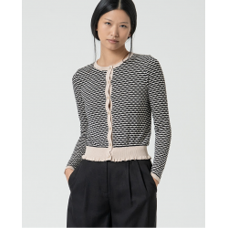 Cardigan in viscosa elasticizzata fantasia nero vista anteriore indossata