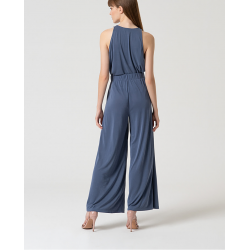 Pantaloni elasticizzati wide leg indaco vista posteriore indossato