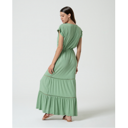 Gonna lunga verde in cotone verde vista posteriore indossata