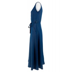 Abito lungo in denim blu vista laterale