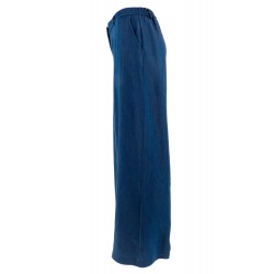 Pantaloni larghi in denim di cotone blu vista laterale
