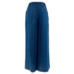 Pantaloni larghi in denim di cotone blu vista posteriore