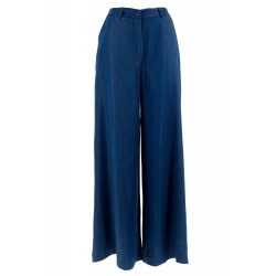 Pantaloni larghi in denim di cotone blu vista anteriore