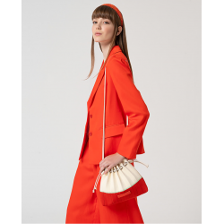 Borsa in maglia plissettata in lurex panna-arancio vista anteriore