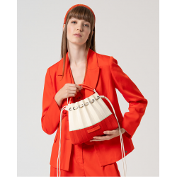 Borsa in maglia plissettata in lurex panna-arancio vista anteriore