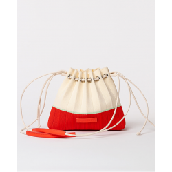 Borsa in maglia plissettata in lurex panna-arancio vista anteriore