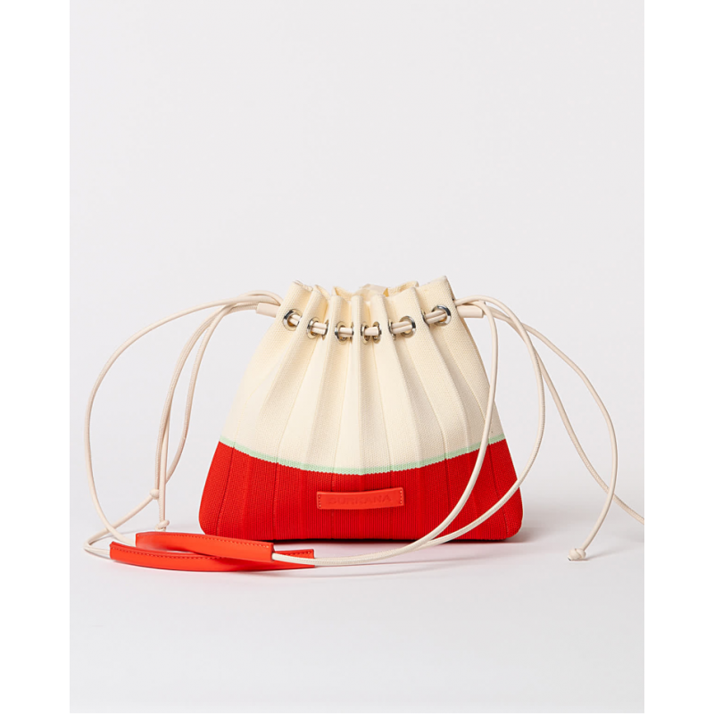 Borsa in maglia plissettata in lurex panna-arancio vista anteriore Borsa in maglia plissettata in lurex panna-arancio vista anteriore
