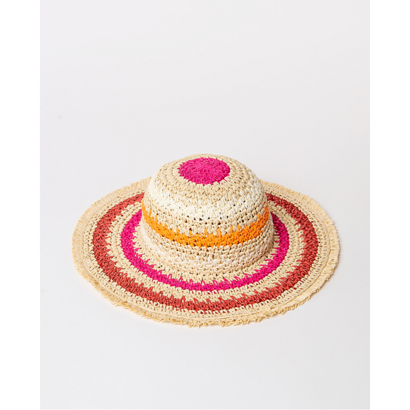 Cappello in rafia a righe fucsia vista anteriore Cappello in rafia a righe fucsia vista anteriore