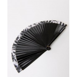 Ventaglio in legno con bordo decorato nero vista anteriore aperto