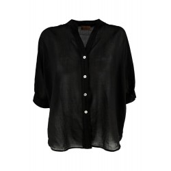 Camicia nera scollo a V nero vista anteriore