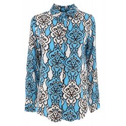 Camicia in viscosa fantasia turchese vista anteriore