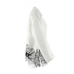 Camicia misto lino bianca con ricamo manica lunga vista anteriore con manica lunga