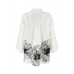 Camicia misto lino bianca con ricamo manica lunga vista posteriore