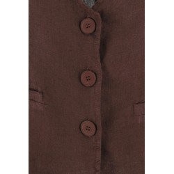 Gilet in lino marrone vista anteriore primo piano dei bottoni