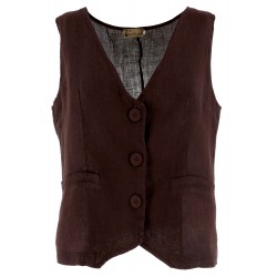 Gilet in lino marrone vista anteriore