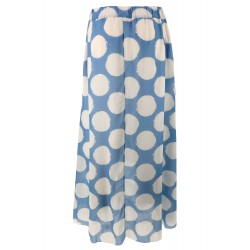 Gonna lunga in cotone azzurra pois bianchi vista posteriore