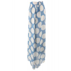 Gonna lunga in cotone azzurra pois bianchi vista profilo