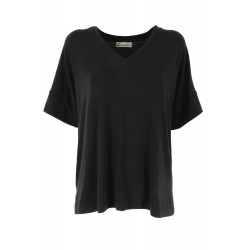 Maglia in cotone scollo a V nera vista anteriore
