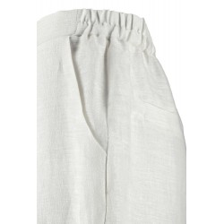 Pantaloni misto lino con ricamo bianco vista in primo piano della tasca