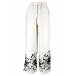 Pantaloni misto lino con ricamo bianco vista posteriore
