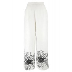 Pantaloni misto lino con ricamo bianco vista anteriore