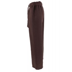 Pantaloni in lino con cintura marrone vista profilo