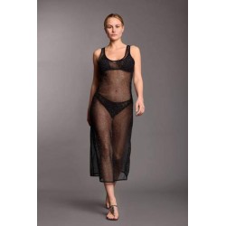 Abito copricostume in rete lurex nero vista anteriore indossato