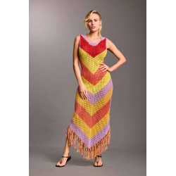 Abito lungo all'uncinetto multicolor vista anteriore indossato