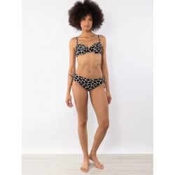 Bikini con ferretto slip con coulisse nero fantasia savana vista anteriore indossato